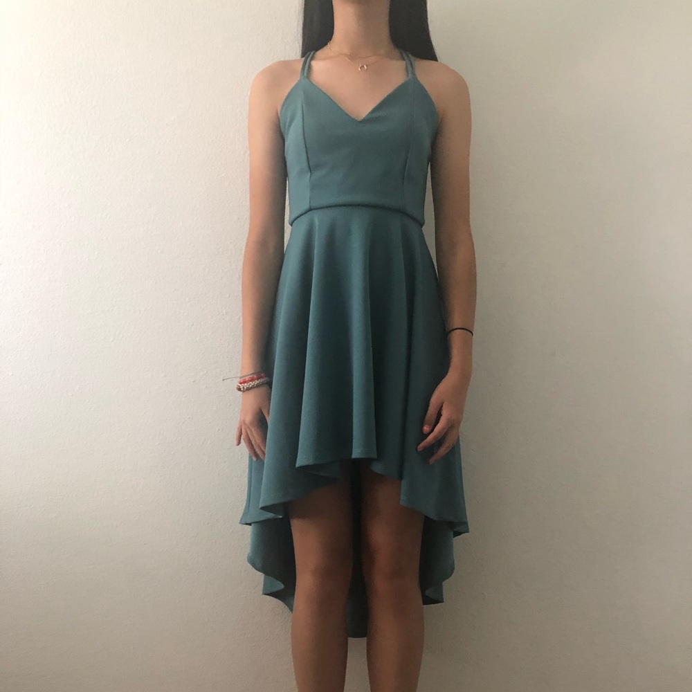 Teal High-Low Windsor Dress